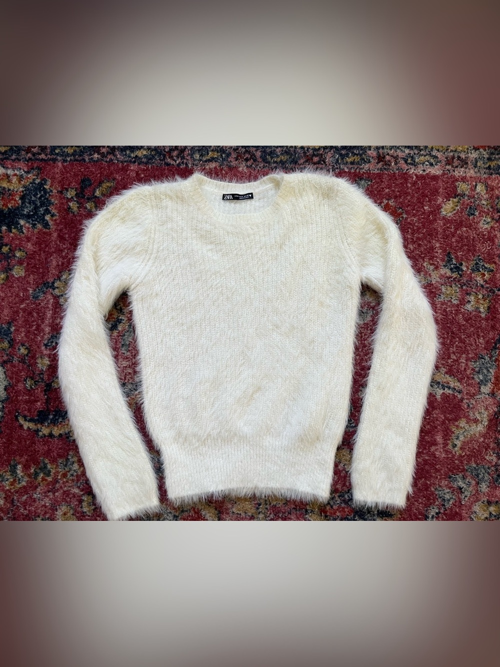 Zara Cream Fuzzy Crewneck Sweater women’s size M
